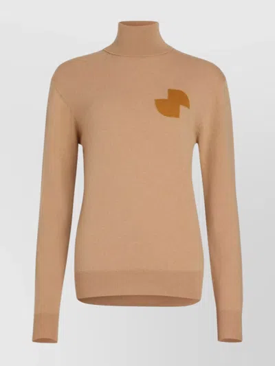 Patou Graphic Logo Wool Cashmere Turtleneck In Brown