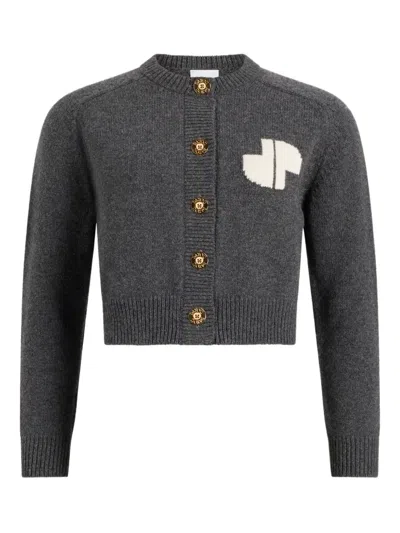 Patou Jp Monogram Intarsia Wool And Cashmere Cropped Cardigan Clothing In Gray