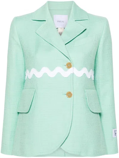 Patou Single-breasted Tweed Blazer In Green