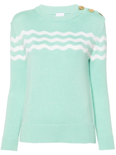 Patou Wave-pattern Crew-neck Jumper In Green