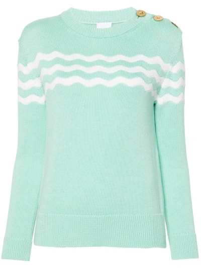 Patou Wave-pattern Crew-neck Jumper In Verde