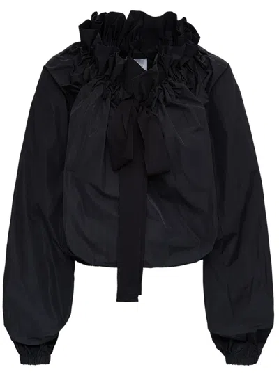 Patou Gros Grain Top With Gathered Collar And Bow Detail In Black