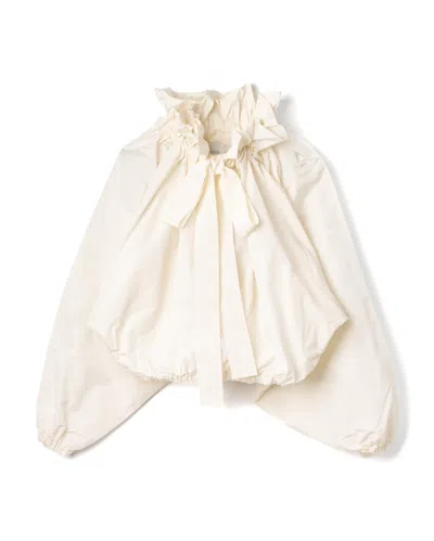 Patou Grosgrain Puff Sleeve Blouse In White