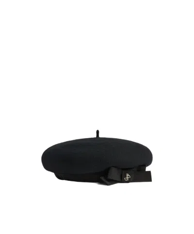 Patou Grosgrain-bow Wool Beret In Black