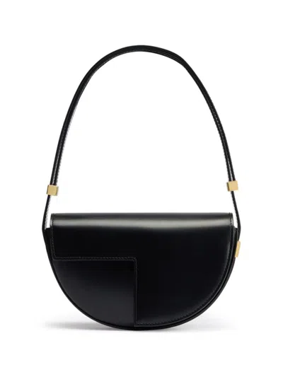 Patou Half-moon Black Calf Leather Bag With Gold-tone Hardware
