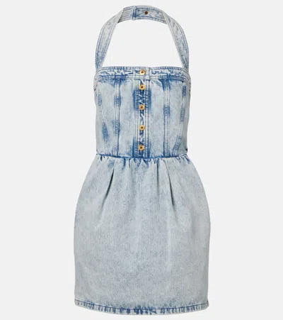 Patou Halterneck Denim Minidress In Blue