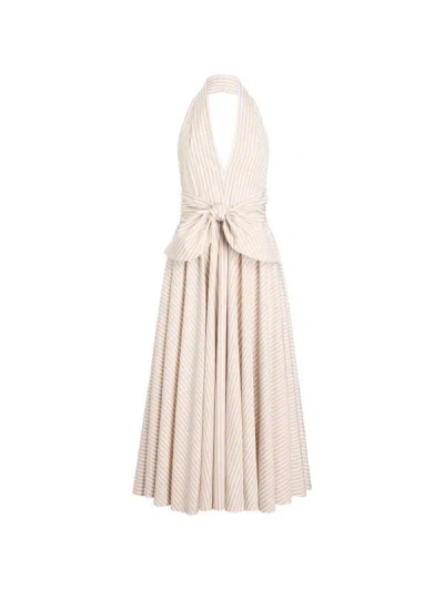 Patou Halterneck Knot Midi Dress In Dolce Coffee Stripes