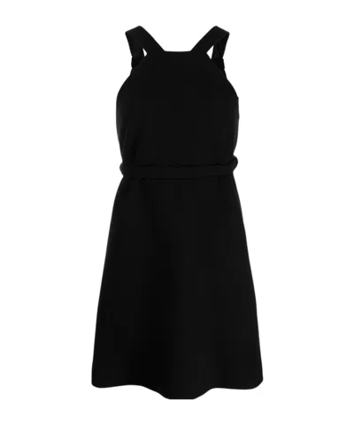 Patou A-line Halterneck Dress With Tied Waist In Black