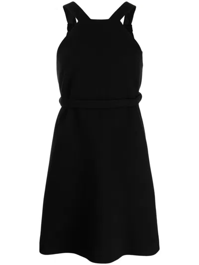 Patou A-line Halterneck Dress With Tied Waist In Black