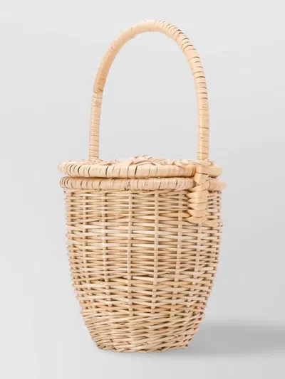 Patou Handmade Wicker Shoulder Bag Lid In Beige