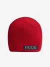 Patou Red Textured Logo Beanie Hat In Red