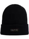 Patou Logo Ribbed Wool Beanie In Black