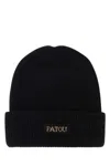 Patou Logo Ribbed Wool Beanie In Black