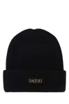 Patou Logo Ribbed Wool Beanie In Black