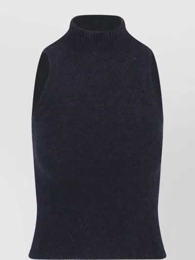 PATOU HIGH NECK RIBBED HEM SLEEVELESS TOP