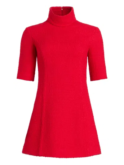 Patou High-neck Tweed Dress In Red