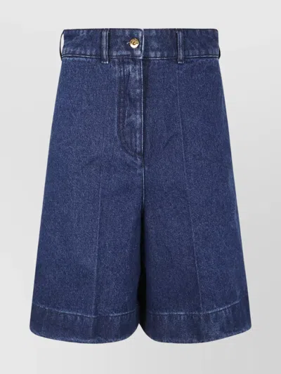 Patou High Waist Denim Bermuda Shorts In Blue