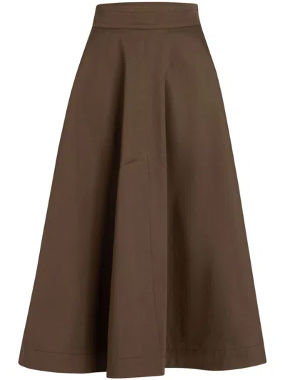 Patou High-waisted A-line Skirt With Side Pockets In Brown