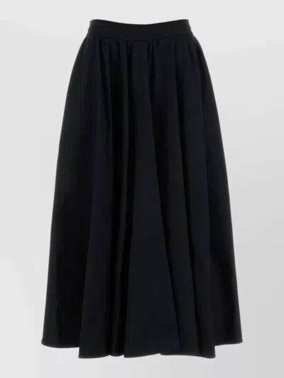 Patou High Waisted Cotton Midi Pleated Skirt In Black