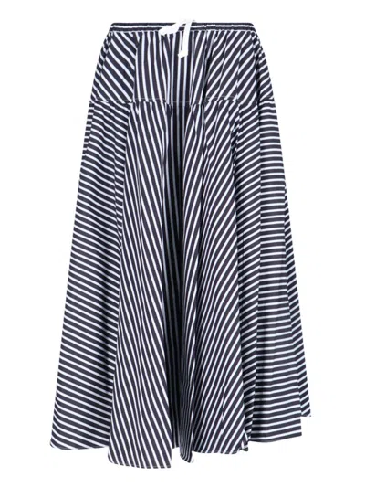 Patou High-waisted Midi Skirt With Draped Details In Navy Blue In Black