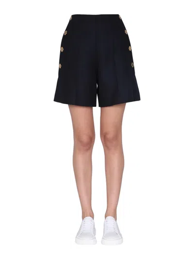 Patou Black Virgin Wool Blend Side Button Shorts In Nero