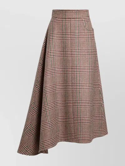 PATOU HOUNDSTOOTH ASYMMETRICAL MIDI SKIRT