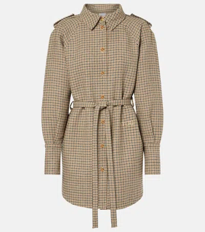 Patou Houndstooth Flannel Shirt Dress In Brown