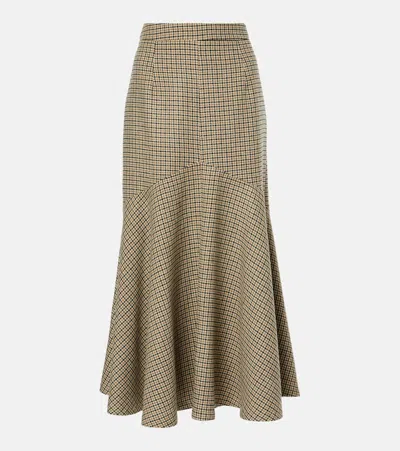 Patou Houndstooth Wool-blend Flannel Midi Skirt In Beige