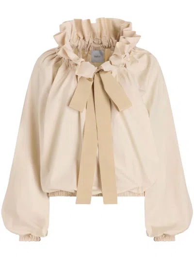 Patou Iconic Volume Grosgrain-trimmed Gathered Cotton-faille Top In Beige