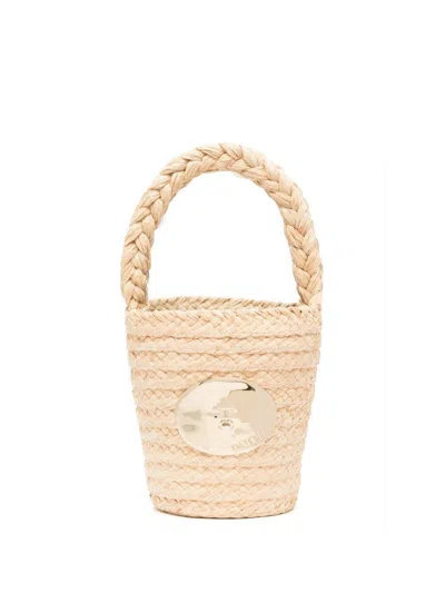 Patou Iconic Logo-engraved Woven Bucket Bag In Beige