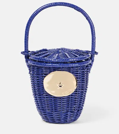 Patou Iconic Rattan Bucket Bag In Blue