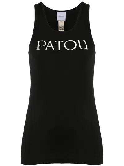 Patou Black Cotton Scoop Neck Logo Tank Top