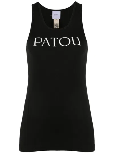 Patou Black Cotton Scoop Neck Logo Tank Top