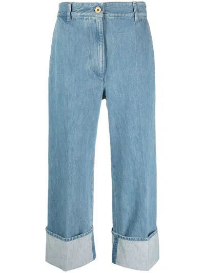 Patou Iconic Wide Leg Crop Jeans In Blue