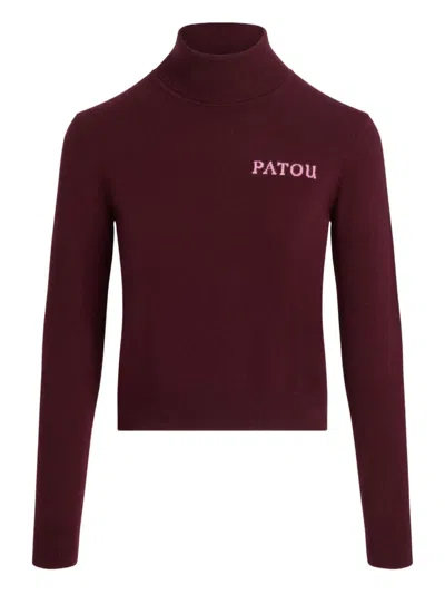 Patou Intarsia Turtleneck Jumper In Burgundy