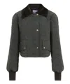 Patou Quilted Velvet Collar Cropped Blouson In Green