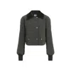 Patou Quilted Velvet Collar Cropped Blouson In Green