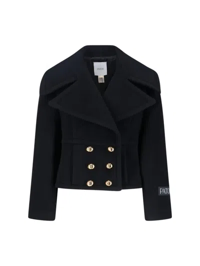 Patou Short Double-breasted Coat In Black