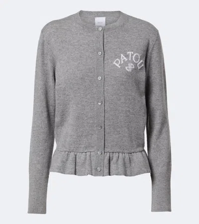 Patou Jacquard Logo Wool And Cashmere Cardigan In Gray