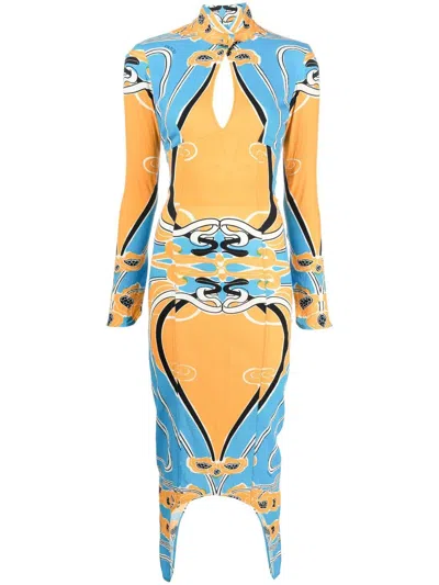 Patou Jacquard Open Back Dress In Orange