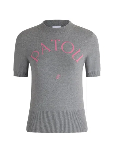 Patou Jacquard Short-sleeve Sweater In Gray