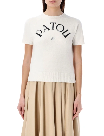 Patou Ribbed Sleeve Crewneck Top In W White
