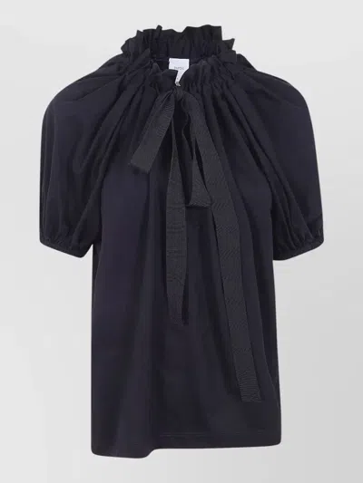 Patou Jersey Top Tie Neck Ruffle Sleeves In Blue