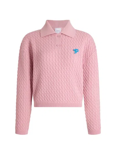 Patou Jp Cable-knit Polo Sweater In Pink