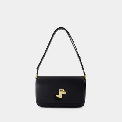 Patou Black Leather Le Classic Lock Shoulder Bag
