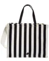 Patou Jp Large Striped Canvas Tote In Black