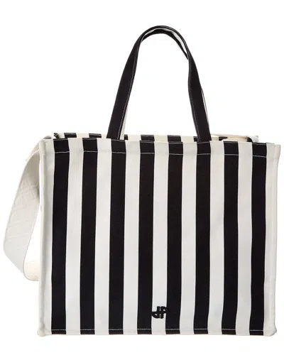 Patou Jp Large Striped Canvas Tote In Black