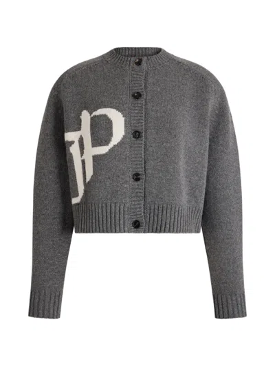 Patou Jp Logo-intarsia Cardigan In Gray