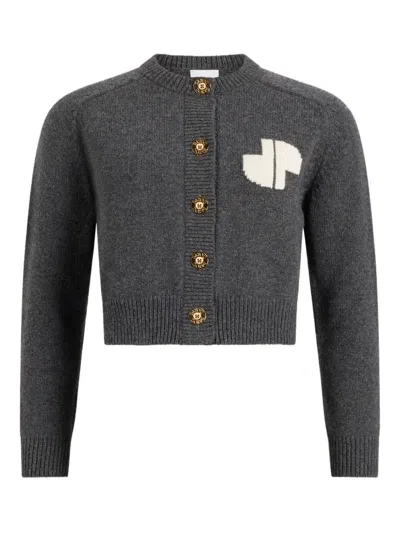 PATOU JP MONOGRAM INTARSIA WOOL AND CASHMERE CROPPED CARDIGAN