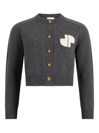 PATOU JP MONOGRAM INTARSIA WOOL AND CASHMERE CROPPED CARDIGAN